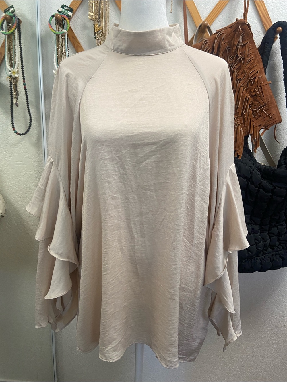 H&M Silky Champagne Ruffle Sleeve Blouse. Size 12